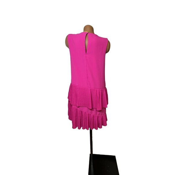Bold Pink Pleated Tier Party Dress L – Holiday Glam Giftable Statement Look - Picture 4 of 7